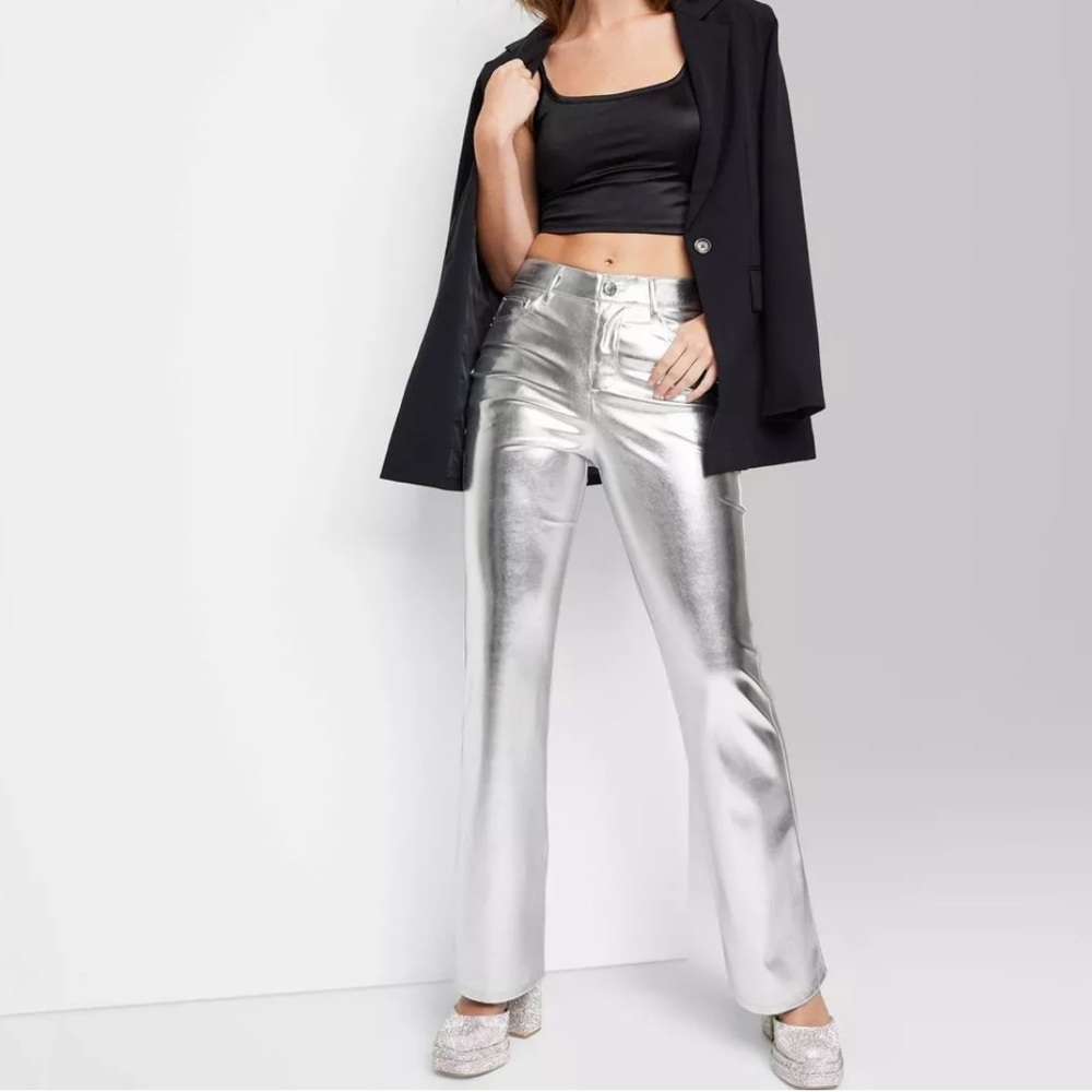 Women’s High Rise Wild Fable Metallic Flare Pant -Silver